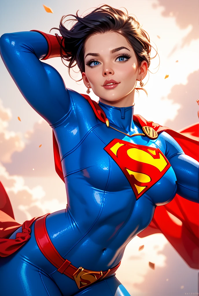 (Best Quality),(Masterpiece),(Ultra Detailed),(4k resolution),(Extremely detailed),Abstract expressionist painting "Hyperion", sexy Supergirl, Digital Painting, character concept art portrait, Scary, large breast, very muscular, short grey hair, red eyes