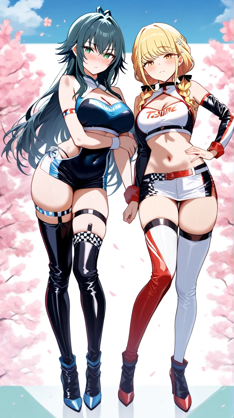 <lora:kuroda-20:1>2girls, multiple girls, huge breasts, upper body, heart, masterpiece, best quality
