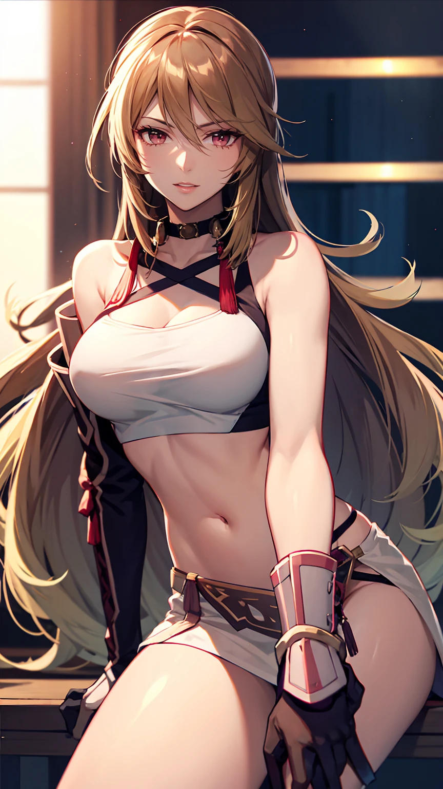 (Best quality:1.3), large breasts, bikini, black shorts, smiling, (pov, close shot)