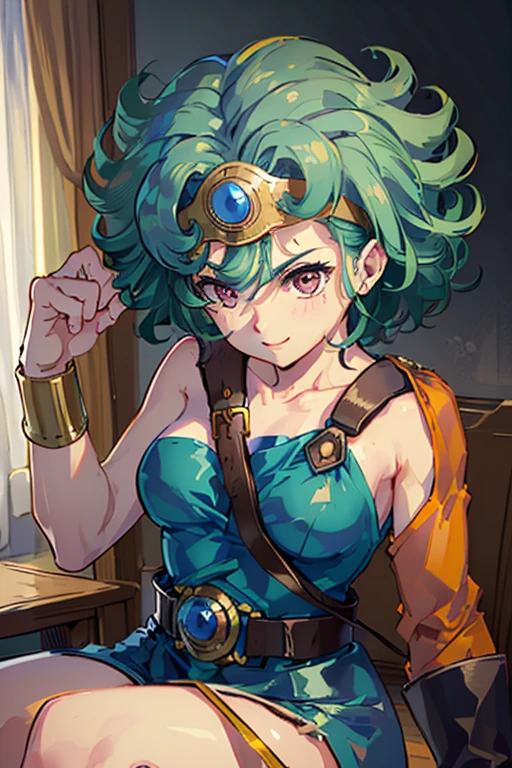 （（（ＳＦＷ、sound、Highest quality、Top notch work、Normal body、、Detailed face、Ultra-precision、Normal hand、のrefer、５refer、Highest）））、beautiful girl、Green Hair、yamato nadeshiko、Small breasts、Shortcuts、Blue leotard、Muscular、Black paleo skirt、Red Cape、Circlet、Dragon Quest、Female Heroes、 Fight、Fight準備完了、Sweep with a sword、Please put your hands together in front of you.、Place your hands behind your back、Please put your hands on your hips、cover your chest with your hands、((Executed perfectly:Frame yourself from head to toe,Standing posture,Draws in great detail、There is no anatomical problem))、grassland、Depicted from the buttocks and back