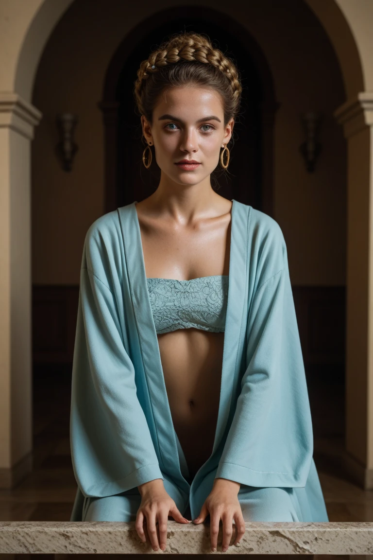 Foto RAW, Arya Stark, Stunning Beauty, Ravishing, Enchantress, Extremely gorgeous lady, Arya Stark PLAYED BY MAISIE WILLIAMS, Queen Arya Stark, she  a mature woman now, milf, sexy mediaeval battle dress, gladiator woman, body, 40 years old Woman, Roman slave dress, cotton dress, busty mediaeval costumes, body revealing costumes, perky breast, big natural breast, erotic costumes, lusty physique, seductive figure can capture every people's attention, Game of thrones costumes, revealing captivating figure, Mediaeval costumes, revealing clothes, A tomboy, she would rather fence than dance, warrior queen , game of thrones screen caps, Game of Thrones Series, (pele altamente detalhada: 1.2), 8k UHD, DSLR, soft-lighting, alta qualidade, grain of film, Fujifilm XT3, flawless picture, highly detailed, detailed Beauty, intricate, 32k, sharp picture,