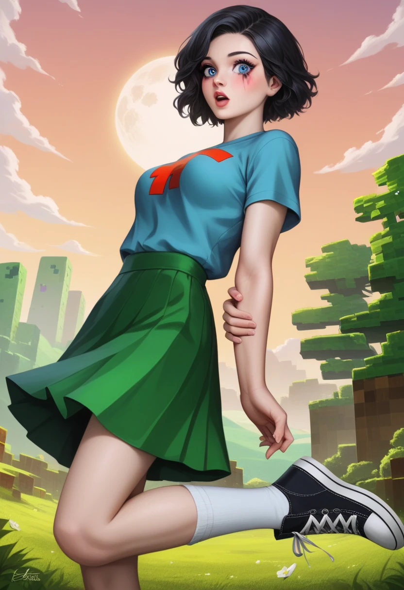 Create a detailed 4K scene of The Powerpuff Girls, ((Blossom, redhead, pink skirt)), ((Bubbles, blonde hair, blue skirt)) and ((Buttercup, black hair, green skirt)), in their classic formation. They are standing in an urban environment in the heart of Townsville, surrounded by colorful skyscrapers and a radiant blue sky. The Powerpuff Girls should be in confident and determined poses, highlighting their individual personalities. Blossom, the leader of the group, should be in the front, hands on her hips, with a serious expression and her eyes shining with intelligence. Bubbles, next to Blossom, should have a sweet smile and an optimistic posture, The backdrop around them should be bustling with life, with Townsville citizens looking on in admiration, and elements such as trees swaying in the wind and scattered clouds in the sky.  (pale skin:1.2), (white skin:1.5), ((front view:1.3)), pale face, (puffy lips:1.4), (gigantic breasts:1.4), ((gigantic breasts:1.3)), design sheet, masterpiece, (slendered abs:1.2) ,detailed , shiny skin, beautiful lighting from the side, harsh light,epic pose, dynamic movie poster, masterpiece, high definition, Extreme Detailed Portrait With Bokeh Effect , Realistic Lighting The scene should radiate the sense of courage and heroism that The Powerpuff Girls embody, with vibrant colors and stunning sharpness in every detail.