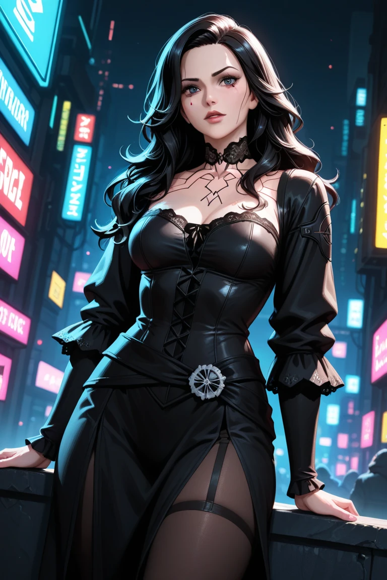 official art, unity 8k wallpaper, ultra detailed, beautiful and aesthetic, masterpiece, best quality, (zentangle, mandala, tangle, entangle), (fractal art:1.3) , 1girl, extremely detailed, dynamic angle, cowboyshot, the most beautiful form of chaos, elegant, a brutalist designed, vivid colours, romanticism, by james jean, roby dwi antono, ross tran, francis bacon, michal mraz, adrian ghenie, petra cortright, gerhard richter, takato yamamoto, ashley wood, atmospheric. Tifa lockhart, long black hair, red eyes, hair bangs, white tank top, black miniskirt, suspenders, stockings, huge breasts, cleavage, sunset sky