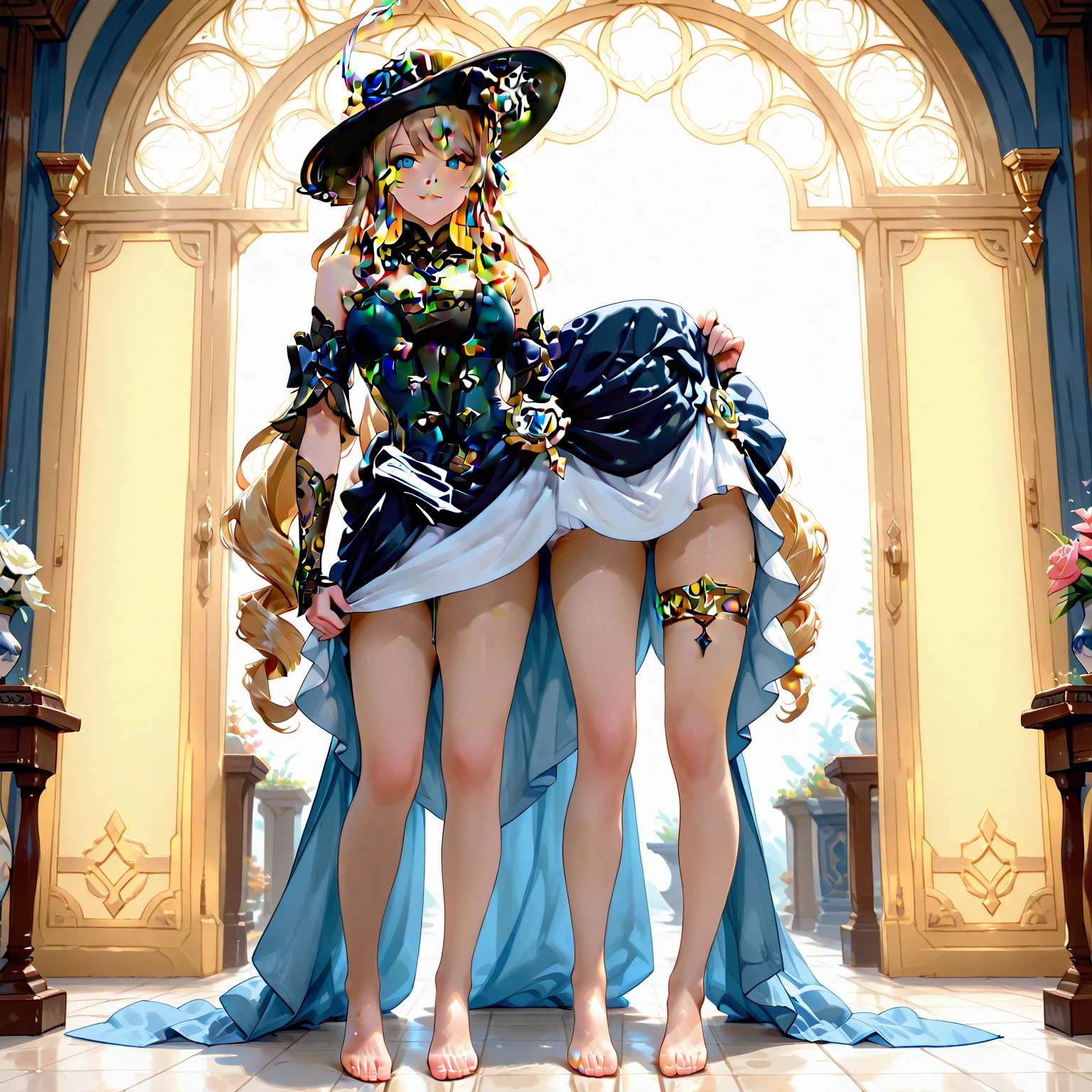 BREAK Perfect Anatomy、(High resolution:1.2)、Incredible illustrations、(Cute illustrations:1.2)、(Beautiful background) Alice in Wonderland(a girl, 1.5meters, 40kg,bionde,blue eyes,Shiny straight super long)(country one piece dress,apron dress,head ribbon,sexy lingerie,garter stockings),(half undressed,glands:1.4)(tentacle)Full body view(nendroid)