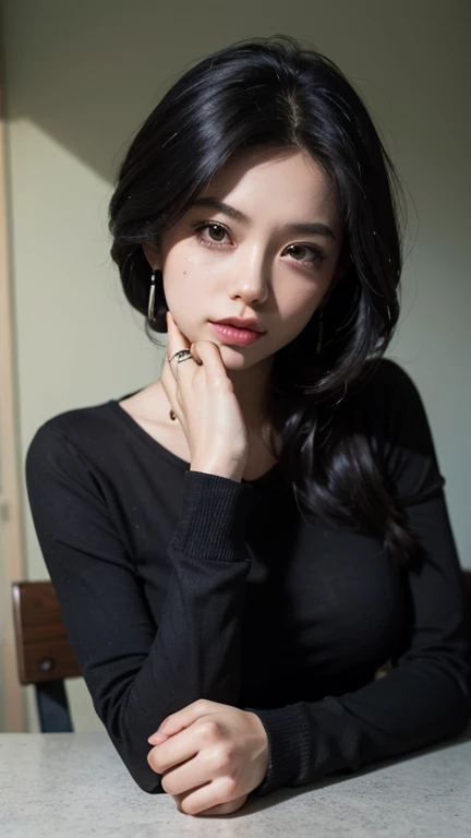 um close up de uma mulher com orelhas de gato e top preto, ela tem cabelo preto com franja, Ningning do aespa ,  coreana, 🤤 retrato de , linda mulher sul-coreana, beautiful  Asian, young pale and beautiful asian face, linda jovem coreana,  Asian, corte de cabelo preto hime, garota cara fofa, linda jovem coreana, idol Shining, Ningning 