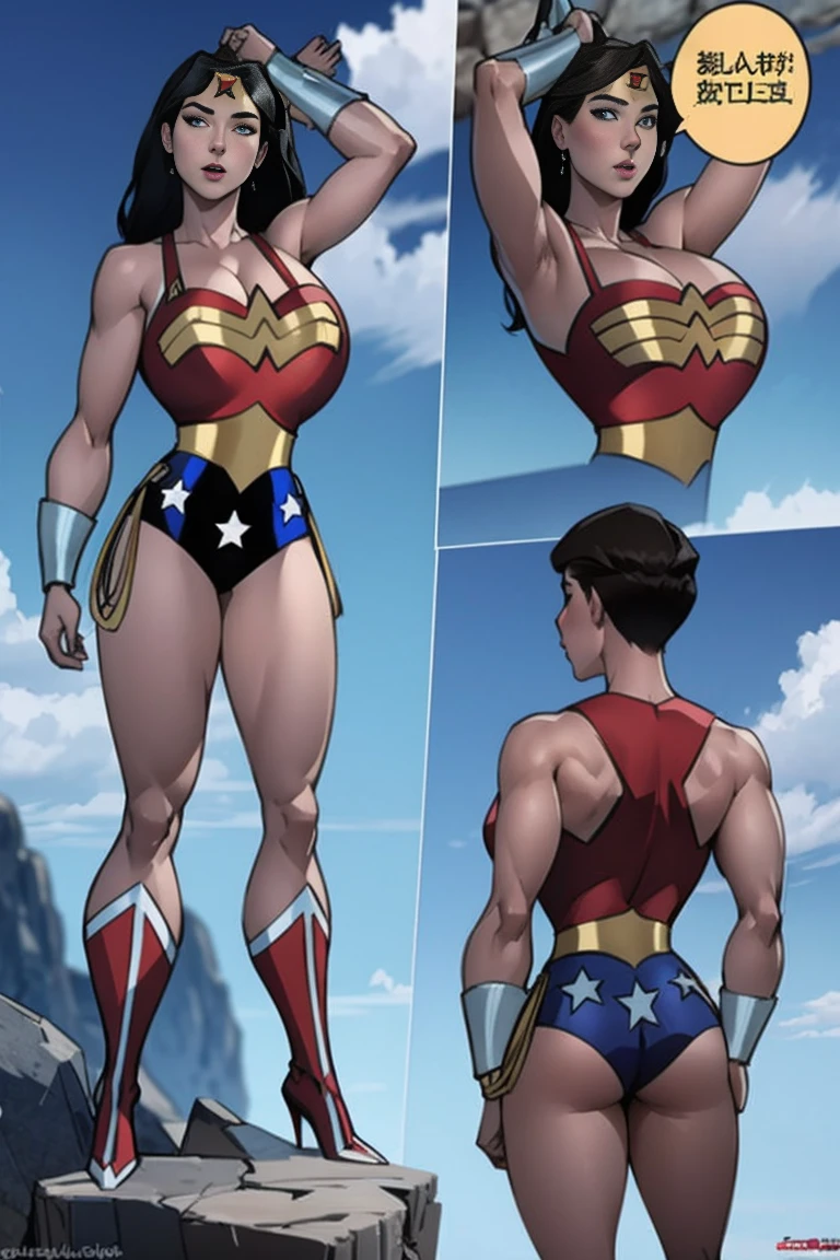 ((Wonder Woman)), DCAU, (giant breast:1.3) , (Slim ABS plastic:1.2), Gray military uniform, smirk, Detailed, Slim waist, Masterpiece, Thick legs, Athletic body , ((giant breast:1.8)) ((rim light:1.6)), ((Character Sheet)), standing straight, ((covered breasts:1.3))