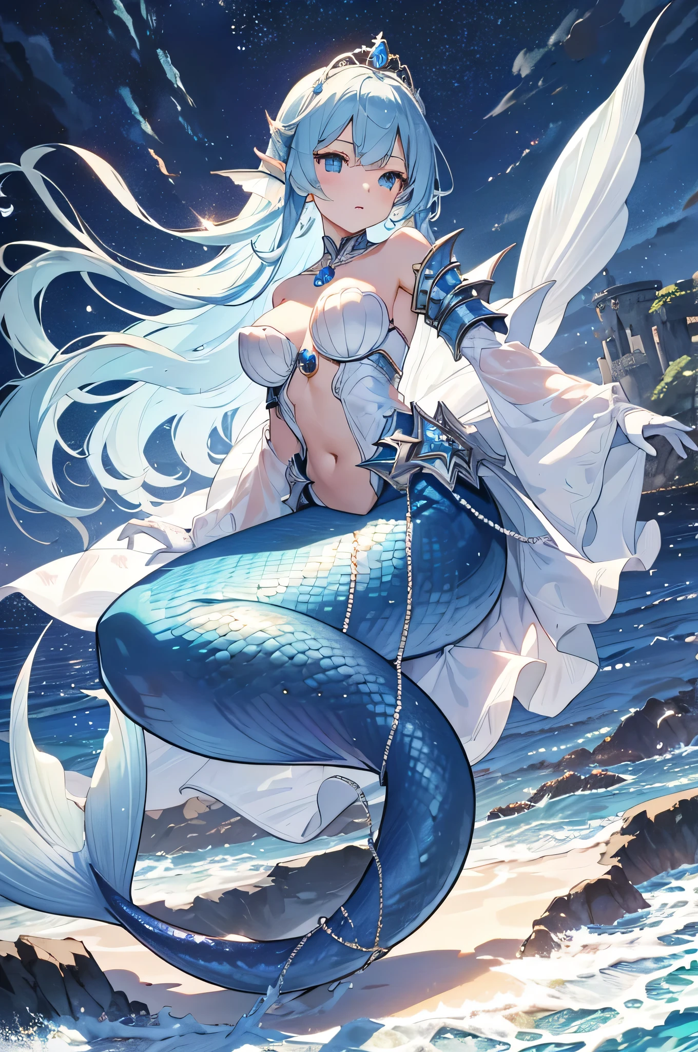handsome girl,grey-eyes,grey pupils,Long white hair,Hyperresolution,accuracy,Detailed rendering,(Subtle facial image)(Image of fine hair)(topquality)(Masterpieces of masters)(High degree of completeness)(A sense of atmosphere)tmasterpiece,Super detailed and super detailed(half-body portrait), pokemon trainer, original pokemon trainer, (((Ankle length hair))) (((Ankle length curly hair)))(((Lapras)))