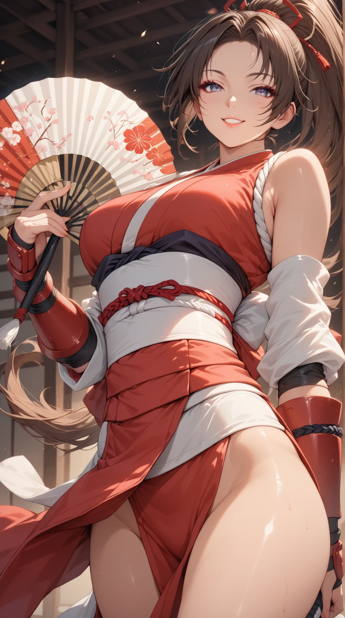 Erina_Prodigy, blonde hair, long hair, purple eyes, curvy, anatomically correct, heavy breathing, huge breasts, muscular female, (shaded face:1.2), hollow eyes, purple eyes, looking at viewer, heavy breathing, smirk, upper teeth, lips, outfit-tsubaki, breast curtain, red skirt, red sailor collar, elbow gloves, 1girl, ass, sword, weapon, looking_at_viewer, looking_back, solo, breasts, lips, katana, "glow effects, godrays, Hand drawn, render, 8k, octane render, cinema 4d, blender, dark, atmospheric 4k ultra detailed, cinematic, Sharp focus, big depth of field, Masterpiece, colors, 3d octane render, 4k, concept art, trending on artstation, hyperrealistic, Vivid colors, extremely detailed CG unity 8k wallpaper, trending on CGSociety, Intricate, High Detail, dramatic"