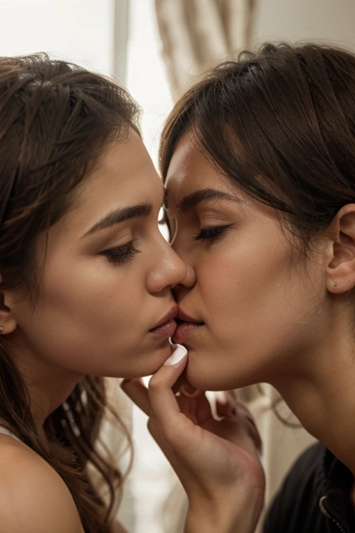 Draw an image of person kissing a female from front