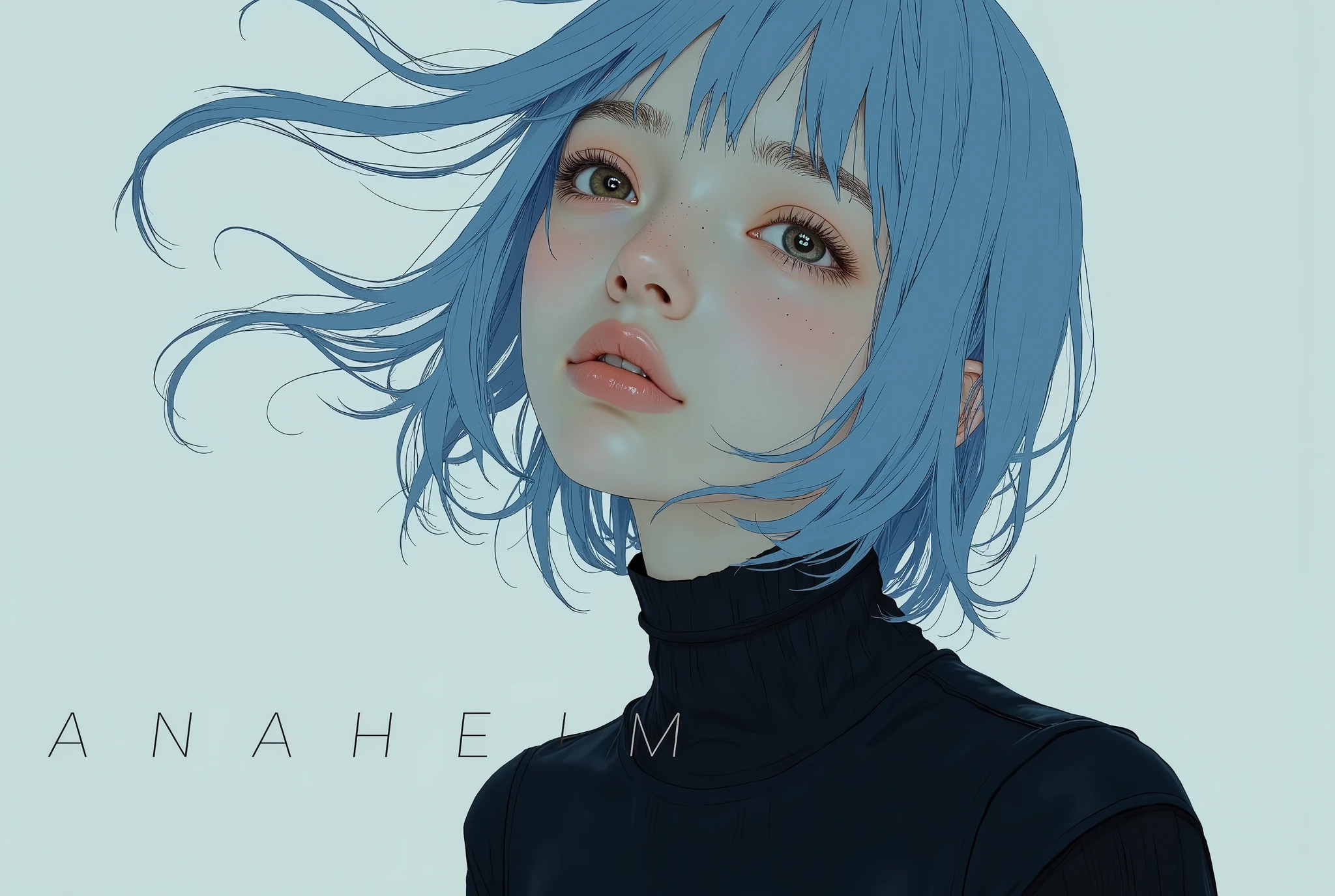 major publisher's magazine Anaheim、beautiful woman like a Japanese painting。As the main character on the cover、background like a real magazine. costume. futuristic lifestyle magazine. Magazine Title: Anaheim logo. light blue hair in the crotch.. bright white and dark blue tight spacesuit