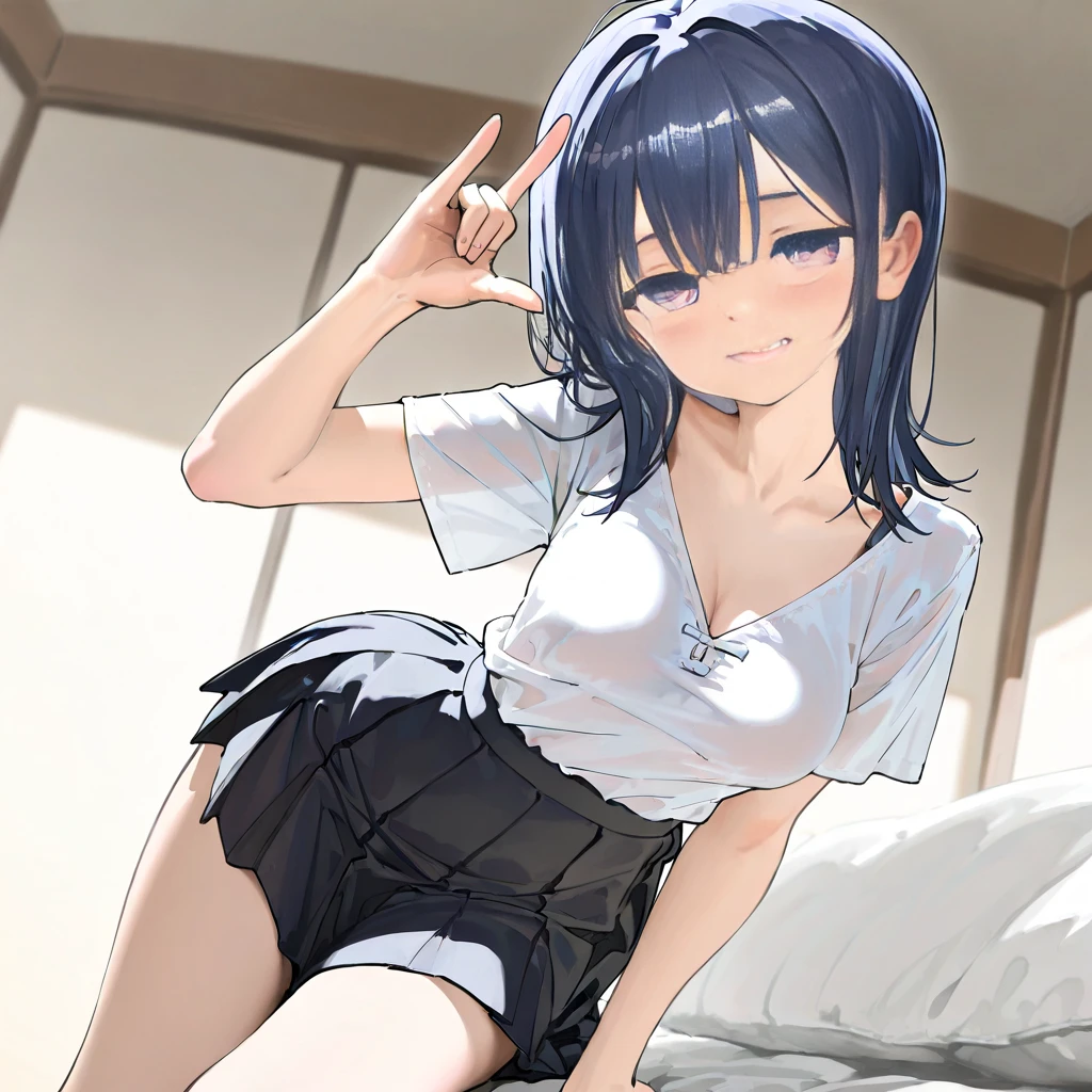 Photo of a malay female with big ass, (((undressing))) in front of classroom, 20yo,petite, skinny, short body, faired skin, dimples, light, detailed face, embarrassed face, ((looking sad)), ((crying)), (tears), (scream), Perfect breasts, small breast, tiny breasts, natural breasts, A cup, big hips, (((short wavy hair))), (((white sport bra))), (((white shirt))), (((white sport panties))), ((((blue skirt pulled)))), (sweat:1.0), (wet)