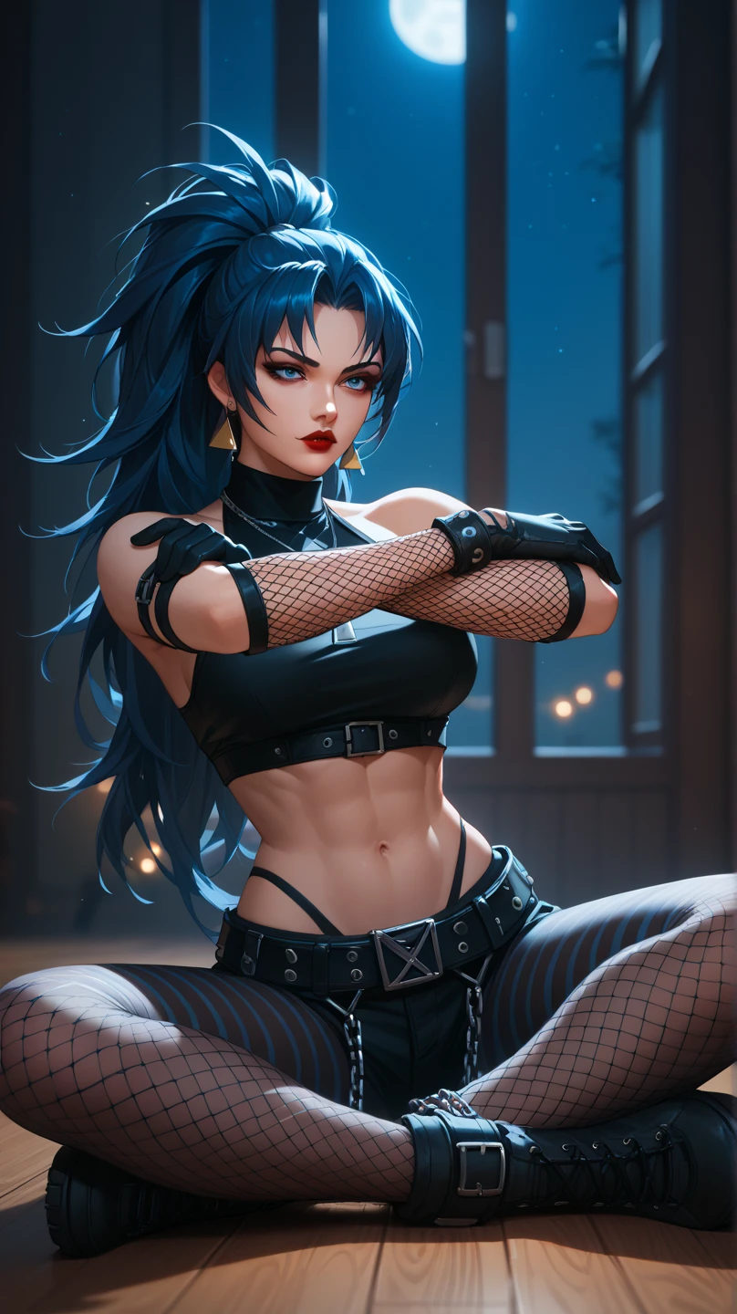 A sultry gangster girl in a revealing outfit, changing clothes in her apartment while watching anime on TV.A sultry gangster girl in a revealing outfit, changing clothes in a luxurious apartment while streaming live on Bigo