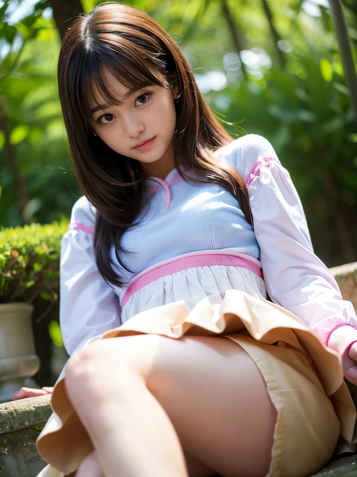 Magazine Cover:1.3、、(２分割photograph:1.3)、(Beautiful 9 year old Japanese female town Street in Summer,All are under 90cm tall:2.0、Spread your legs、squat、(Squat:1.3)、Showing off pussy:1.3), Cute face,（8K、Raw photography、Highest quality、masterpiece：1.2),(Black-haired、Curly Hair、ponytail:1.7),View Audience,Viewed from the front,erotic,(Super Sentai Series、She is wearing a red Pretty Cure costume.:1.6)、(Super Sentai Series、She is wearing a blue PreCure costume.:1.6)、Thin chest、Small nipples、Small breasts、(Slim figure:1.3)、Ultra-high resolution,beautiful,beautiful 顔、,(alone, alone、 background:1.9),whole bodyボディー,、(black eye、Japanese women: 1.3),（Photorealistic：1.37）、Photon Mapping,reality、(Baby-faced and cute: 1.3)、(Cute Smile: 1.7)、With a round face、Radio City、Physically Based Rendering、Depth of field rally background、photograph, (I can see your knees,Thigh close-up、The blue skirt is too short、Spread your legs、Showing off pussy:1.3),whole body、Super quality、(((There are many adult Yakuza men around the girl.:1.5)))、whole body撮影、、Full Body、From below