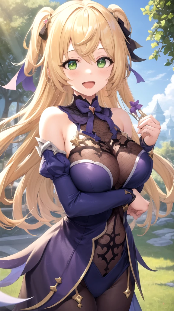 ((masterpiece, best quality, perfect pixel, UHD)),close-up, facing viewer,straight on, face focus,((1 girl)), lisa \(genshin impact\),{short hair,}, (big breasts:1.4),(photo realistic:0.8), standing,bridal veil,wedd00ing, bridal gauntlets, bridal garter, wedding glove, (smile:1.2), (detailed light), (smooth texture:1.2),lighting, colorful, layered backgrounds, (gorgeous background), dynamic angle, (shine),blonde hair,sleeves,(dark green eyes:1.2),(outdoor), physically-based rendering, RAW photo, highly detailed background, (photo realistic:0.8), high res, (white bodystocking),(potted plant:1.2),geyser, park, flower field,holding a bouquet,