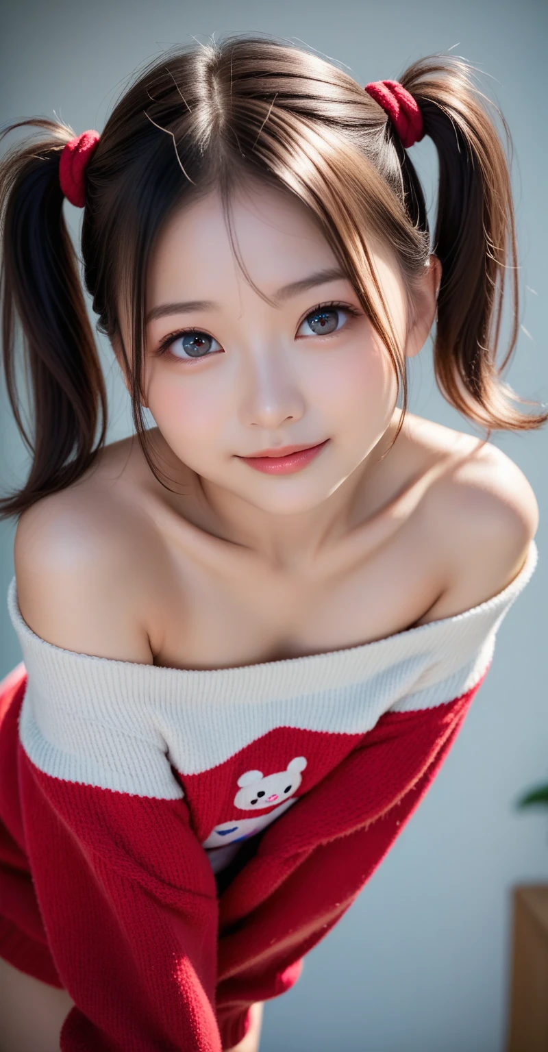 () ,girl、(Bunny ears headband)。(Random Nudes),Exhibitionism,((Random exposure of genitals))。 Beautiful areola。Small breasts. Thin Hair。(On top of a snowy mountain). Detailed and complex background。((Light Brown Hair))。(Round face). ((Low twin tail hair)). Cute smile. Idol's face. Smooth Hair. Thin Hair. White skin. Cute pose with legs apart.