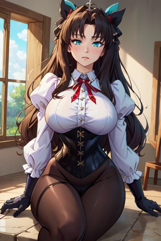 woman having sex with man, wet, semen, moaning, brown hair, medieval clothing, short skirt, medium breasts