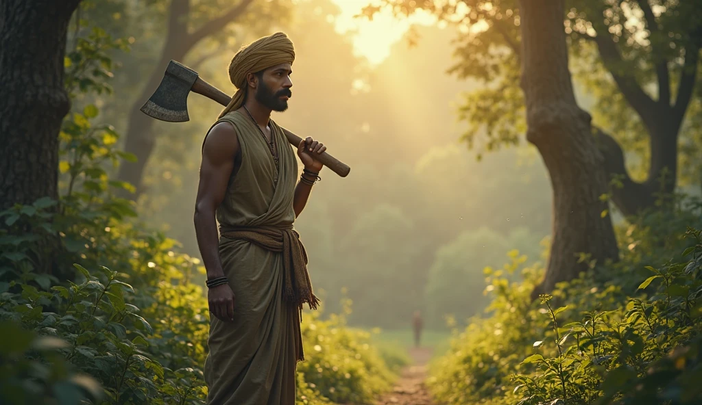 Young man wear dhoti kurta and doing hard work in farm