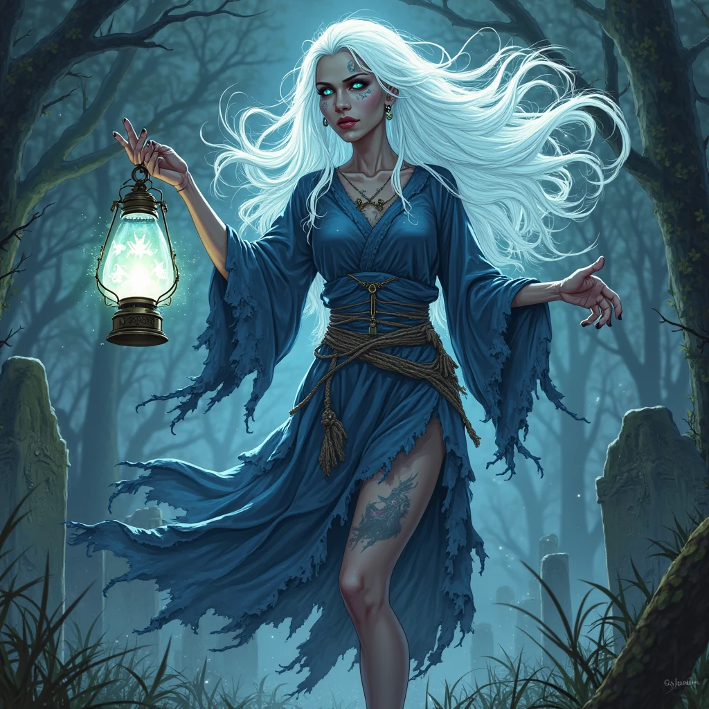 (Ultra-detailed face, looking away, Fantasy Illustration with Gothic, Ukiyo-e, Comic Art, Rich colors),
BREAK
(A female dark elf sorceress floats in the center of concentric glowing ripples painted on the surface of a green, miasma-infested swamp, holding a small willow branch fishing rod and casting a line into the swamp.),
BREAK
(This is a swamp where the surface of the water glows green in the midnight phosphorus light, waterweeds grow in the area, and the silhouette of a clock tower can be seen in the distance, illuminated by the red moon.),
BREAK
(DarkElves: A young-aged female dark elf wizard has long, messy silver hair, blunt bangs, dark purple skin, and lavender eyes.),
BREAK
(DarkElves: A female dark elf sorceress wears a red bird's feather hair ornament and earrings, and a short, lacy gray linen robe. She wears ribbons around the ankles of her bare feet.)