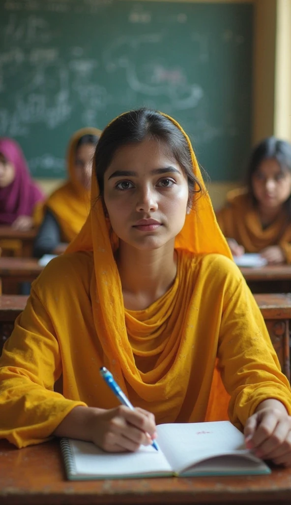 A beautiful muslim girl sitting in exam hall image with text written Sifa Bhabhi