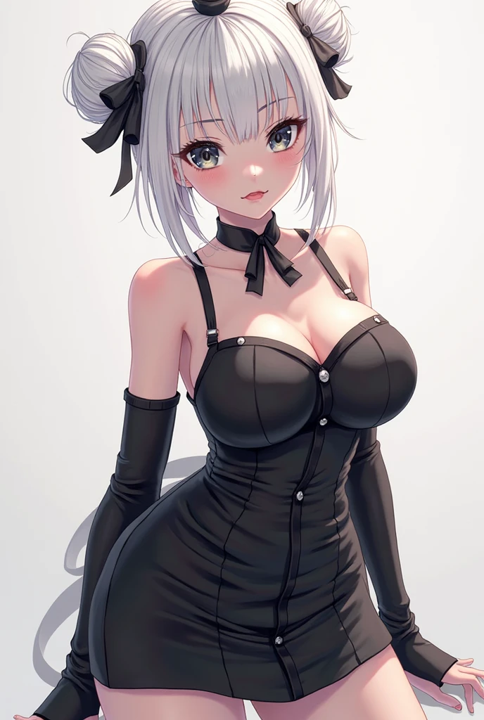 Superb Creation, High Resolution, Best Quality, UHD, Super Detail, Award-Awarded, 16k, (Upper Body), A Beautiful Maiden, Gray Hair, Hair, ((Heterochromia), Hanging Corners, Fair Skin, (Small Breasts), (Slim Figure), ((Sweater)), (Ribbon Collar), (Short gloves as short as half a palm)