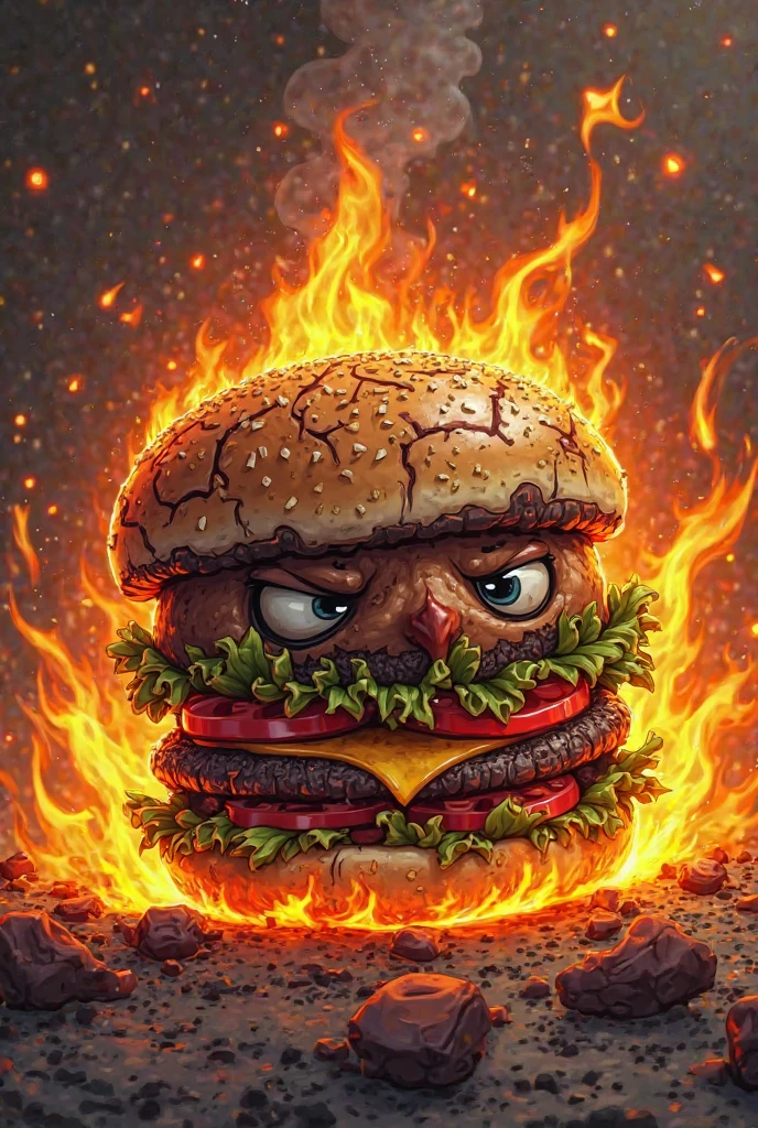 burger logo on fire graffiti for logo 