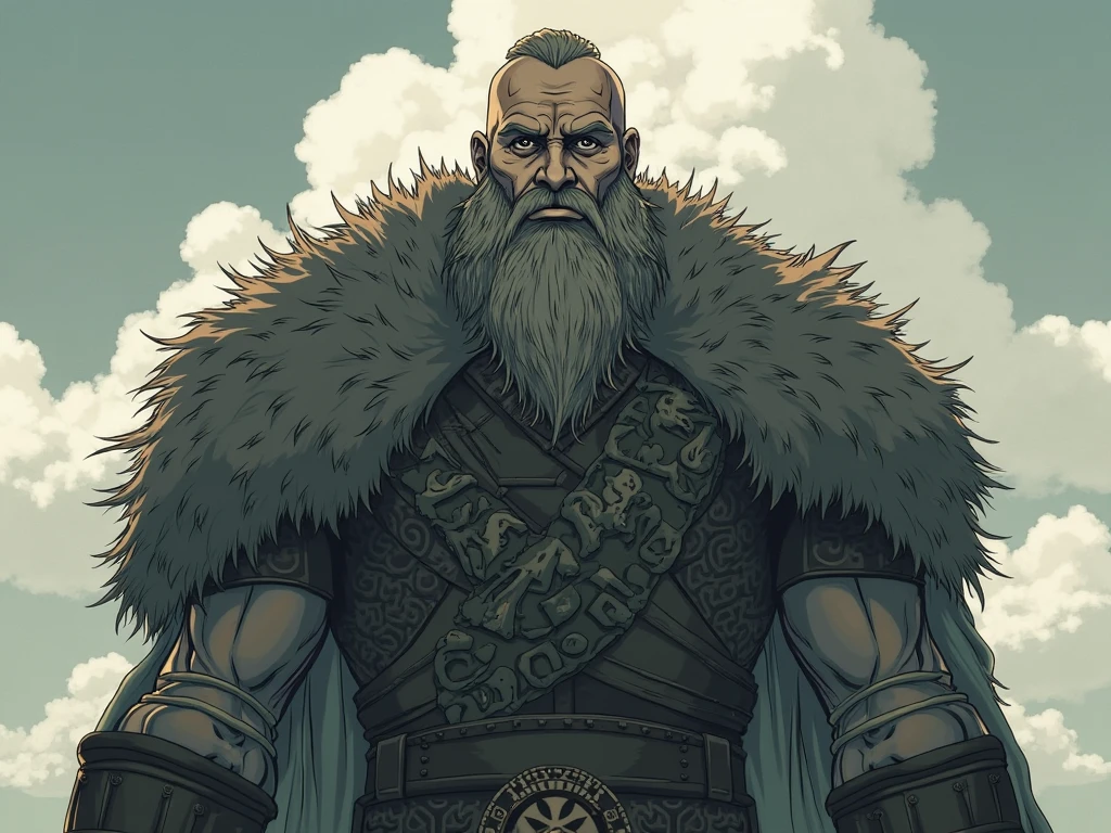 ((realistic: 1.5)),((best quality)), ((masterpiece)),((detailed)), giant, bearded, green beard, bald, larger than trees, holding an axe, warrior's clothing, forest, night