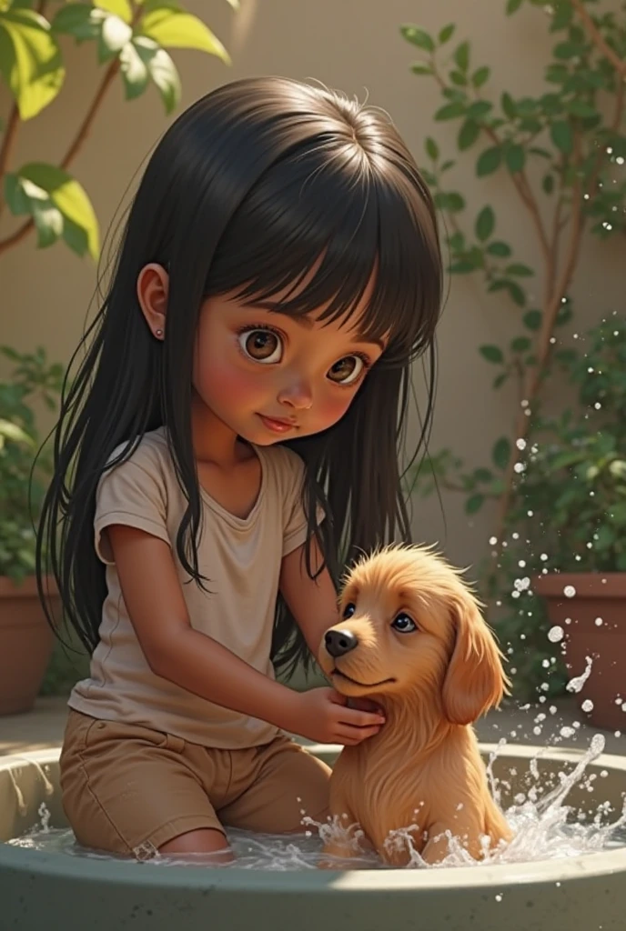 Beautiful girl and a cute adorable dog very realistic picture