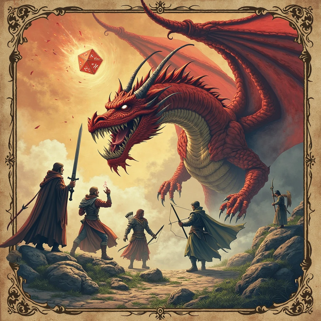 alta qualidade, Medieval fantasy illustration, red dragon