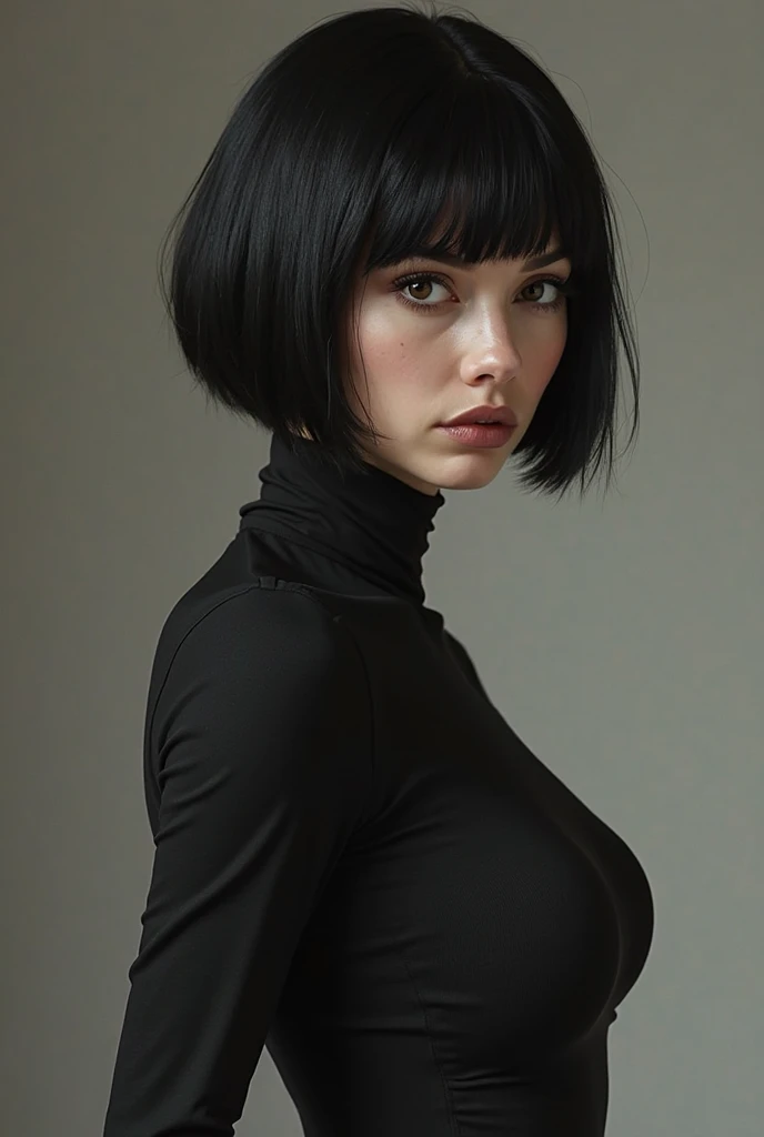 (best quality), 1girl, female, pale skin, (black hair), short hair, pixie cut, straight hair, grey eyes, perfect eyes, turtleneck sweater, stylish, elegant, serious, normal bust, masterpiece, anatomically correct, highres
