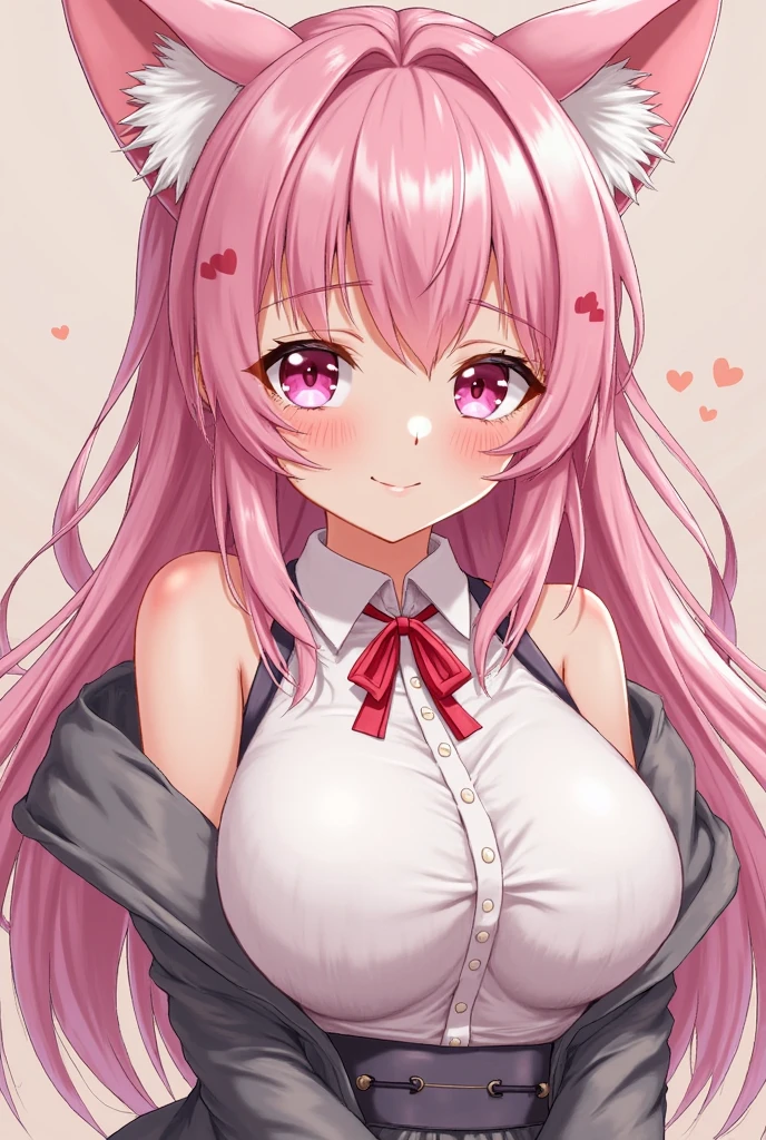 girl, cute anime girl, laughing, open mouth, beautiful hair style, pink hair, long hair, messy hair, big eyes, pink eyes, big tits, blushing, girl