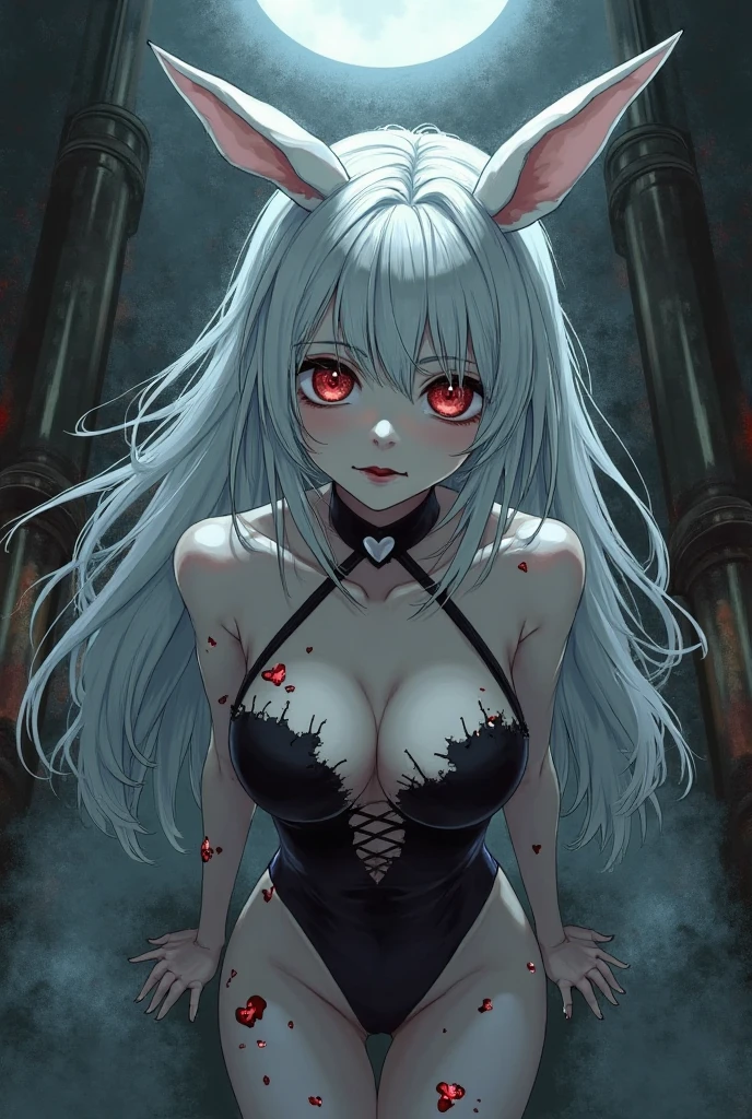 NSFW, BLACKLIGHT, realistic art, extremely delicate and beautiful, ultra-detailed, 1girl, white hair, vampire, yandere, creepy smile, (((eldritch Horror, skeleton, exposed Bone, bleeding, undead, rotting, ripped flesh, Blood, gore, creepy, scary, monster, evil, insane ))) glowing darl red eyes, floating, detailed light, illustration, dynamic angle, depth of field, ((((milf)))), Short Vampire girl, long hair, ((white hair, twin tails)), red vampire eyes, showing fangs, pale white skin, (ultra high res, best quality,), (8k, raw photo, best quality, masterpiece), technological sense, best quality, masterpiece, illustration,CG ,unity ,wallpaper, official art, Amazing, finely detail, an extremely delicate and beautiful,extremely detailed, highly detailed, sharp focus,rich background, (real person,photograph), ((high detailed skin))