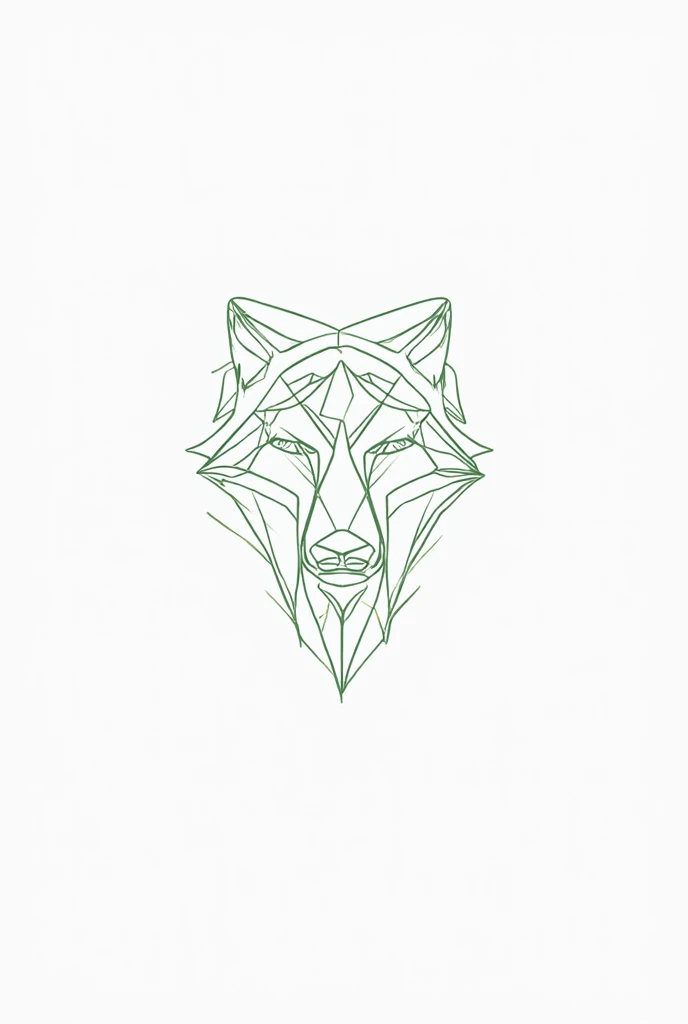 Minimalist line art illustration of a stylized wolf head, drawn using only clean, elegant continuous lines. The lines are dark green, forming the shape of the wolf’s head in a modern, abstract, and slightly geometric style. No shading, no color fill — just thin, flowing outlines. The design is centered on a pure white background, ideal for use as a logo. The expression should reflect strength and wisdom, with artistic curves and symmetry.