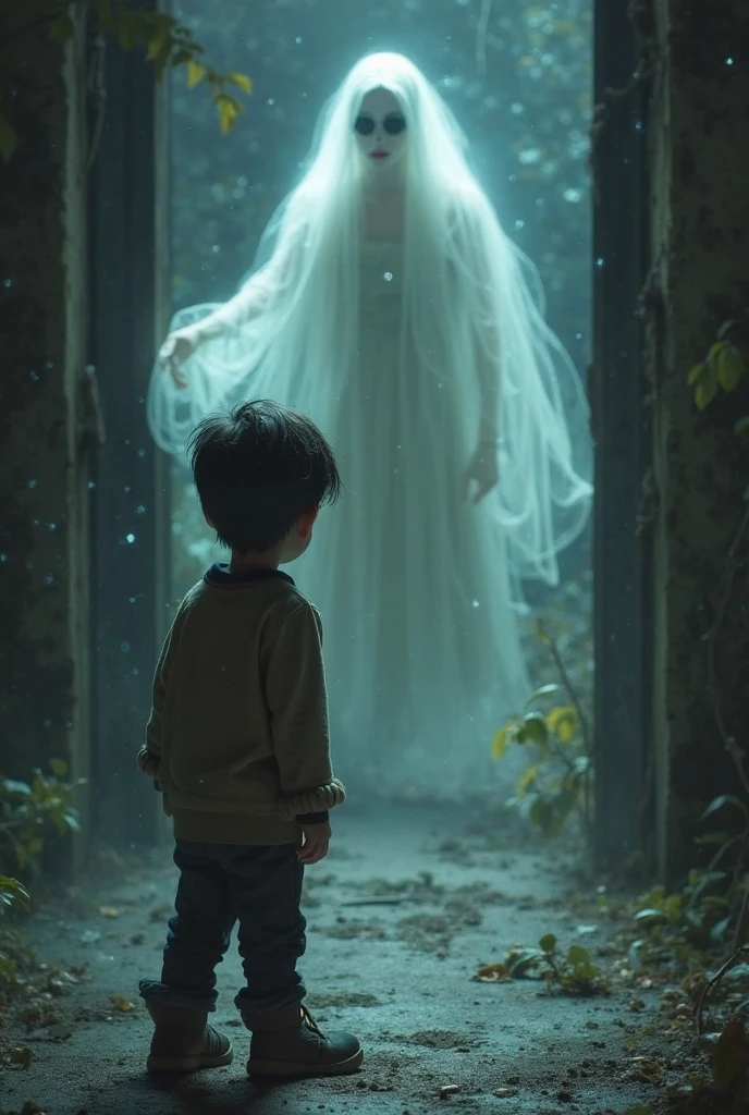 One boy and one human ghost together 