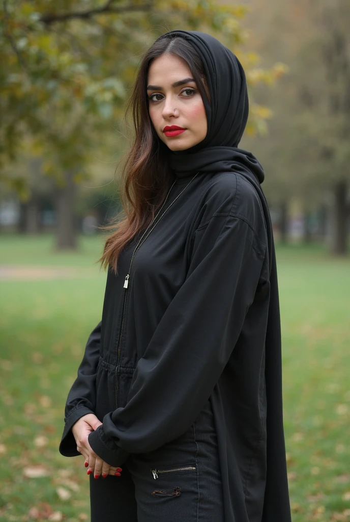 a expressive woman,hijab, hoodie,Athleisure Comfy sweatpants in a soft grey fleece material.,Calm sky with sailboats on the horizon,Middle Ages,Grunge style Textured distressed vintage edgy punk rock vibe dirty noisy,style by Misha Gordin,bokeh professional 4k highly detailed,Fujichrome Provia 100F,split lighting
