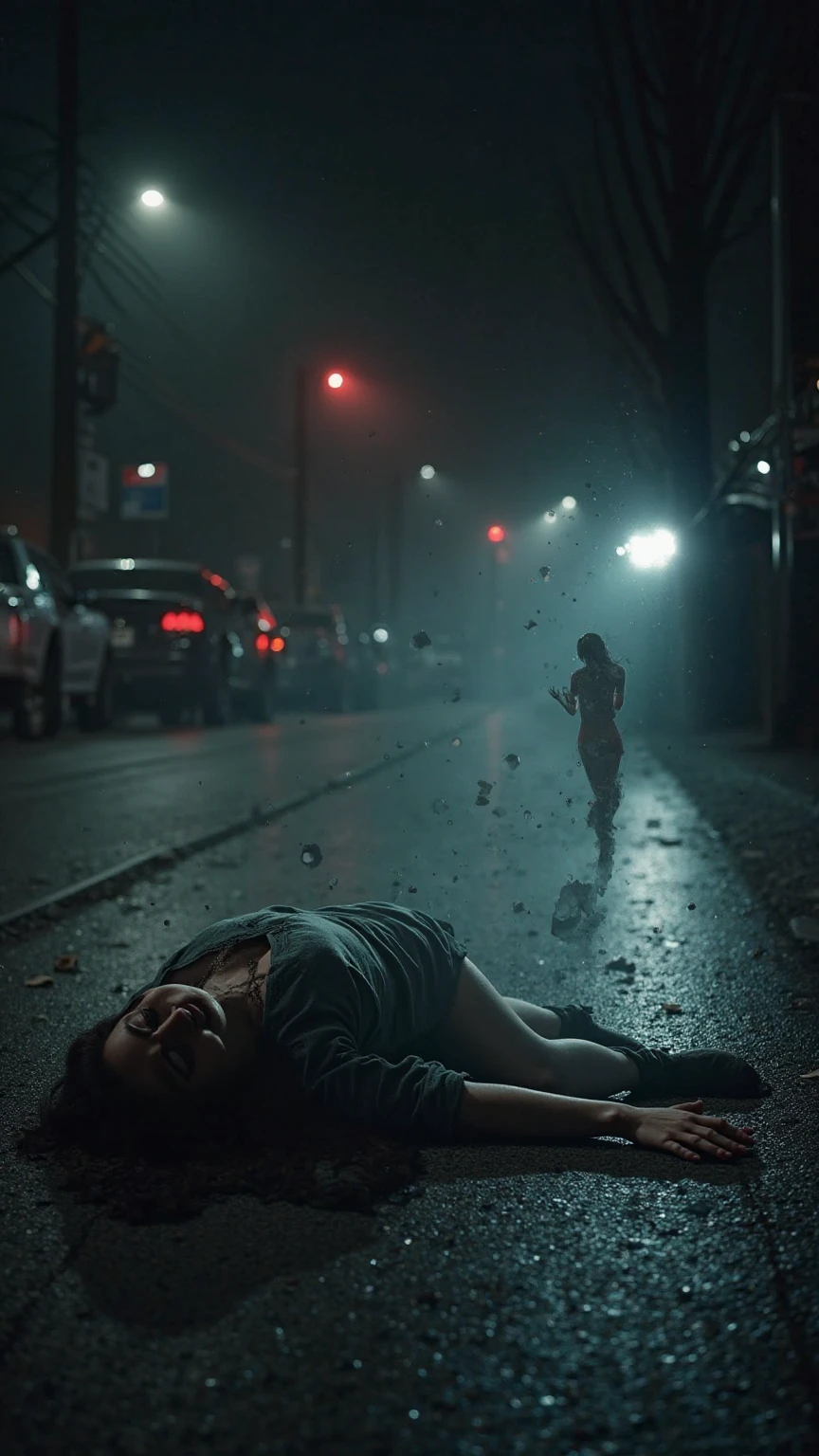 traffic accident, the night, drizzling, hospitalized, female victim