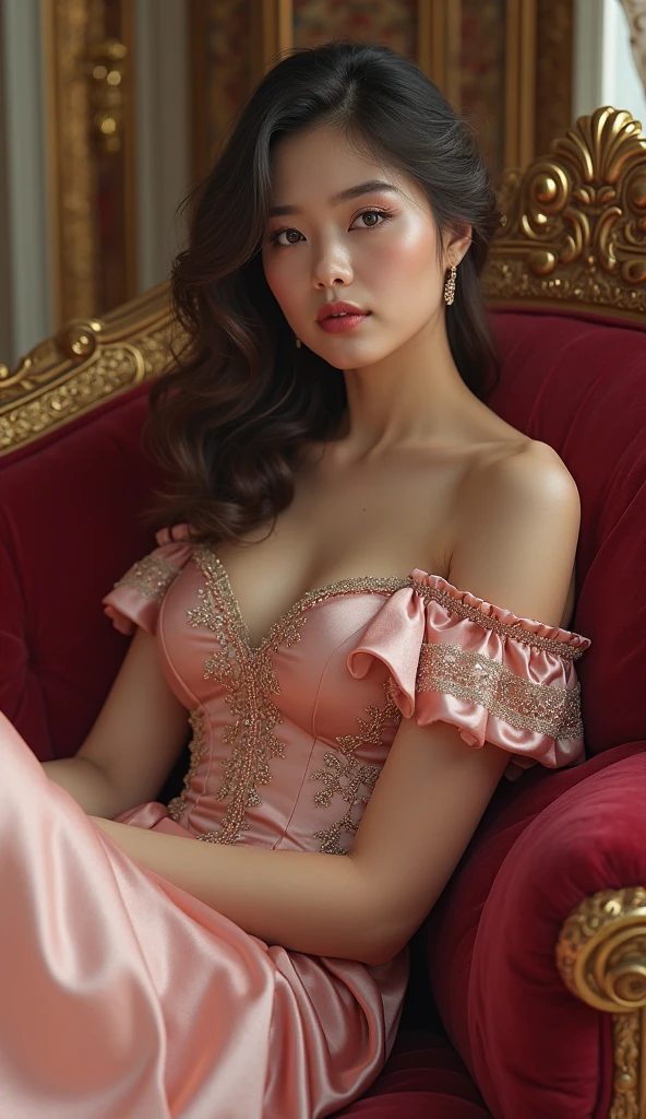 Imperial crown with a pink diamond Naked sitting on throne her pink dress is fully undressed