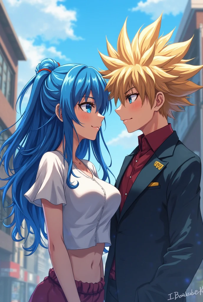 Casal de namorados conversando na sacada, um olhando para o outro,desenho estilo Akira Toryama, Dragon Ball