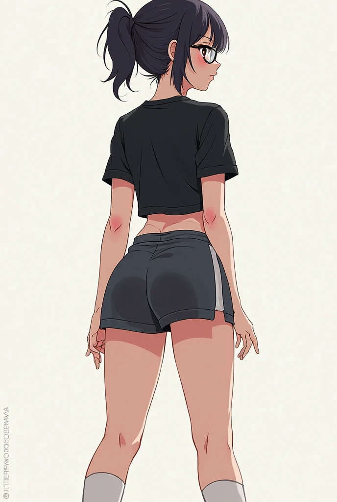 ((best quality)), ((masterpiece)), (detailed), perfect face slim and thin young teenage girl wearing sleeveless black polo shirt and short black skirt, wearing black face mask, arms up, showing her sweaty armpits, sweat on armpits, closed eyes, short ponytail hair