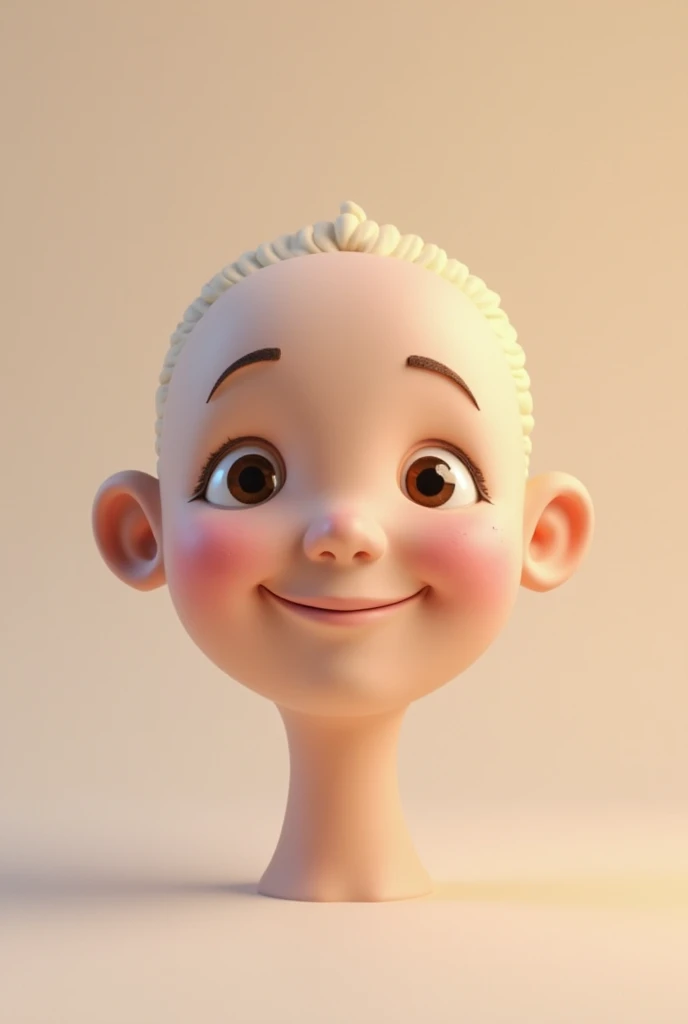 Create a woman with a big head,  like a bean sprout, a smiling face like a stingray, white skin and beauty.