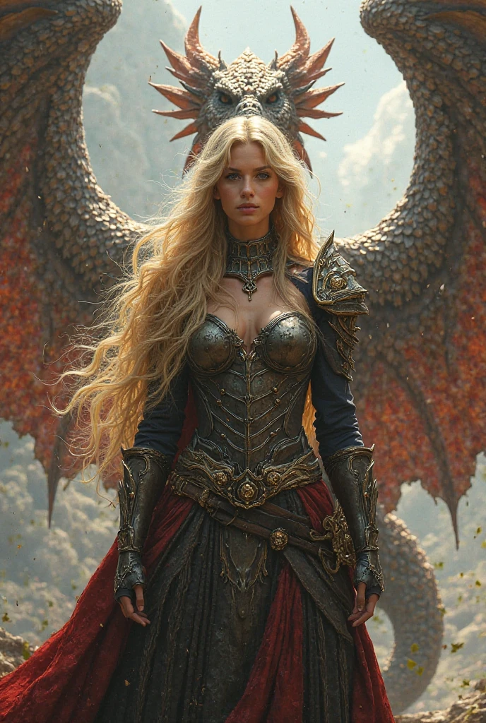 Viking blonde woman with dragon wings