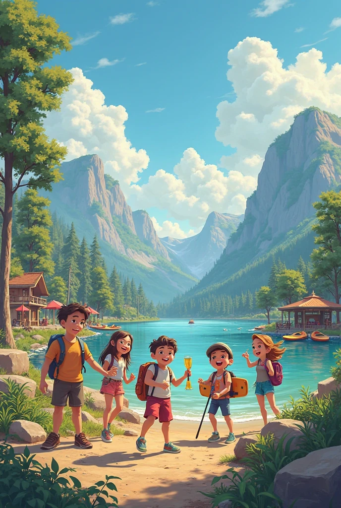 We’ll climb up the mountains, swim in every sea,
As long as we’re together, we’re as happy as can be!
Show some activity happening.
Kids.