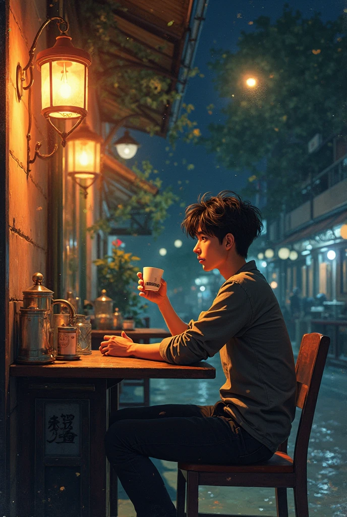 Night Cafe、Beauty、Looking outside、university student、Stylish