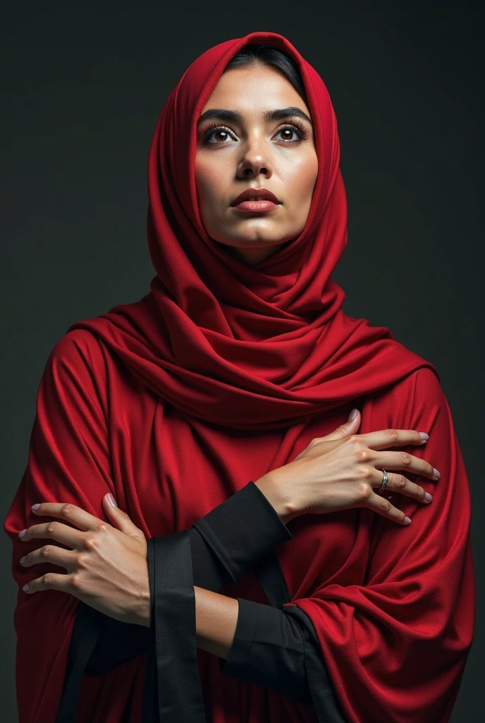 make me a photo of a woman wearing a hijab posing like a ???? salute nude