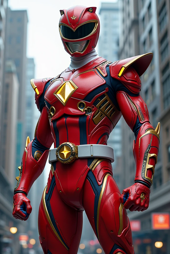 1boy, white, full body, Illustration, cinematic light, high resolution, best quality, ultra detailed, masterpiece, power suit, powerranger, suit, spd, (silver royal guard ranger suit), gold detail, holding white pistol, flowing, light armor,  martial arts, dynamics, flames, particles