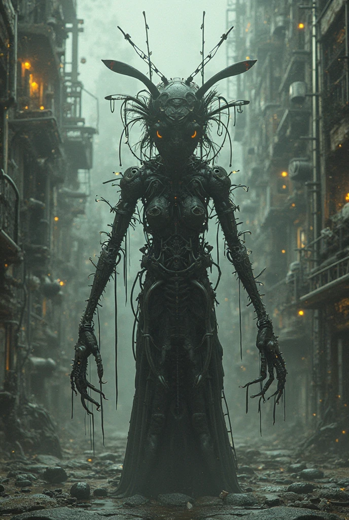 full body length shot,beggar niobium graphite mummy of Alien Entity,native africa spidergirl,modern azctec city,Cinematic,soft colors, Technicolor,natural skin textures,sunset, hyper realism, hyper detailed,Extremely detailed,High contrast,Masterpiece,Realistic,Ultra Detailed, intricate details,realistic humid leather,extremely intricate,Epic Realistic, cinematic style, irina yermolova,high contrast,hdr,extremely detailed, [deep night landscape],masterpiece, intricate details, eyes extremely detailed, high detailed eyes,8k resolution,retina, Nikon Z9,Korea,orc,Guangxi Zhuang of Italia, Pisces, transition between two art styles, Double contact, X-ray, Creative, vivid light, fantasy, Abstract, Surrealism, super detailed, high resolution, trap against fairies between houses in air,insanity wear,Her skin is pale, almost translucentgothic elements, further emphasizing its dark air. is portrayed as a haunted and tormented entity,Mestichino,Light particles,chaos,jellyfish's leather

