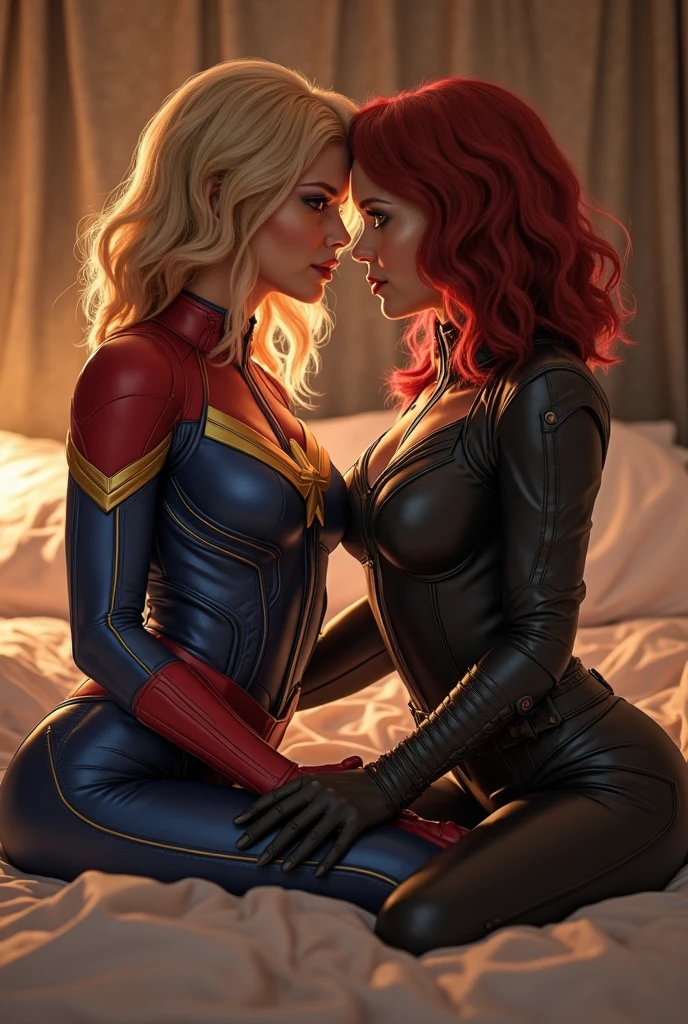 Capitana marvel y black widow besandose