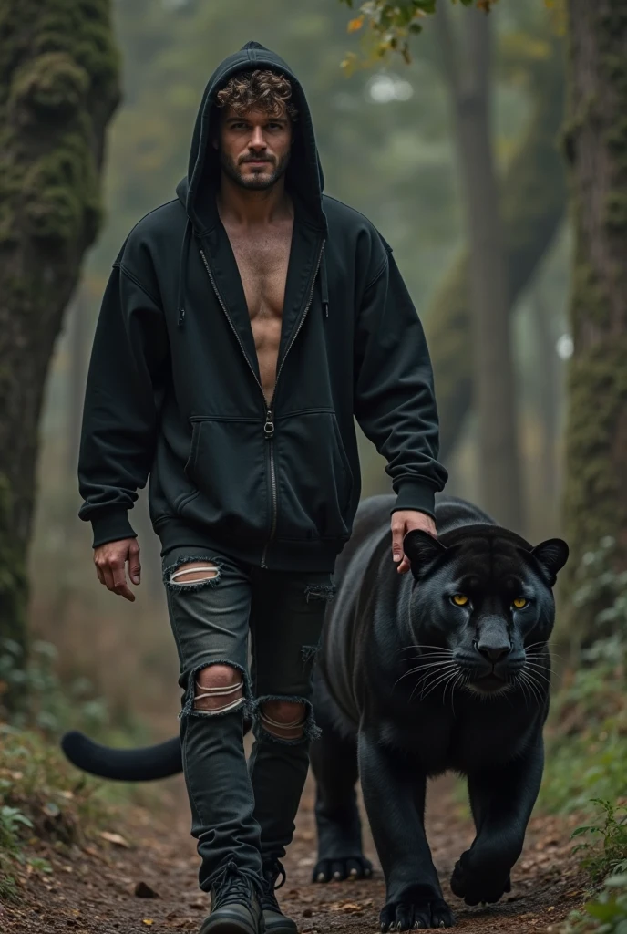 Nature black wolf jaguar man