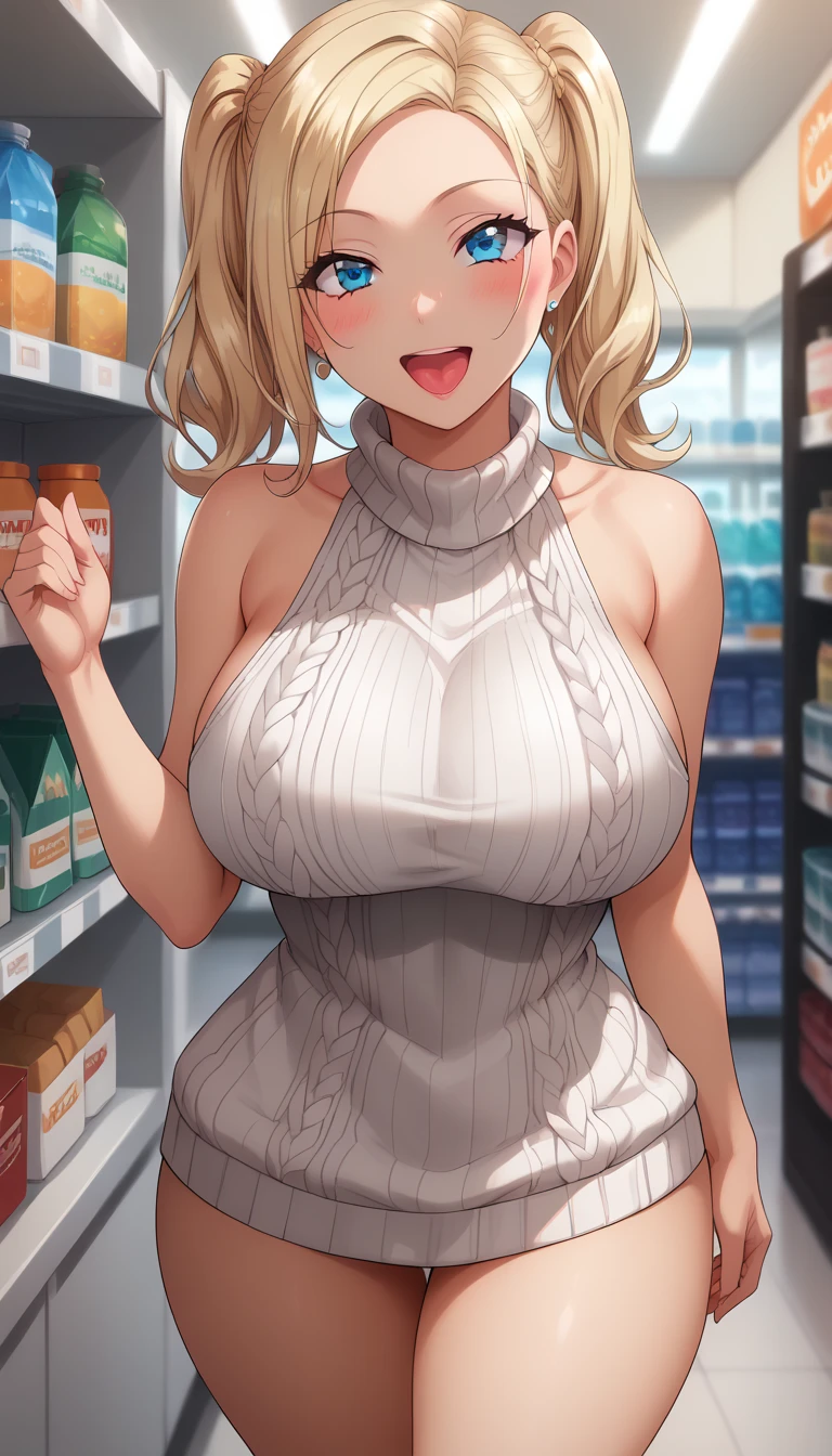 slightly chubby, Married woman atmosphere, naked, strapless see-through white mini tank top, open neckline, see through giant areolas, sagging breasts apart, bottomless, bare legs, showing pussy, shopping at outside market, showing armpits