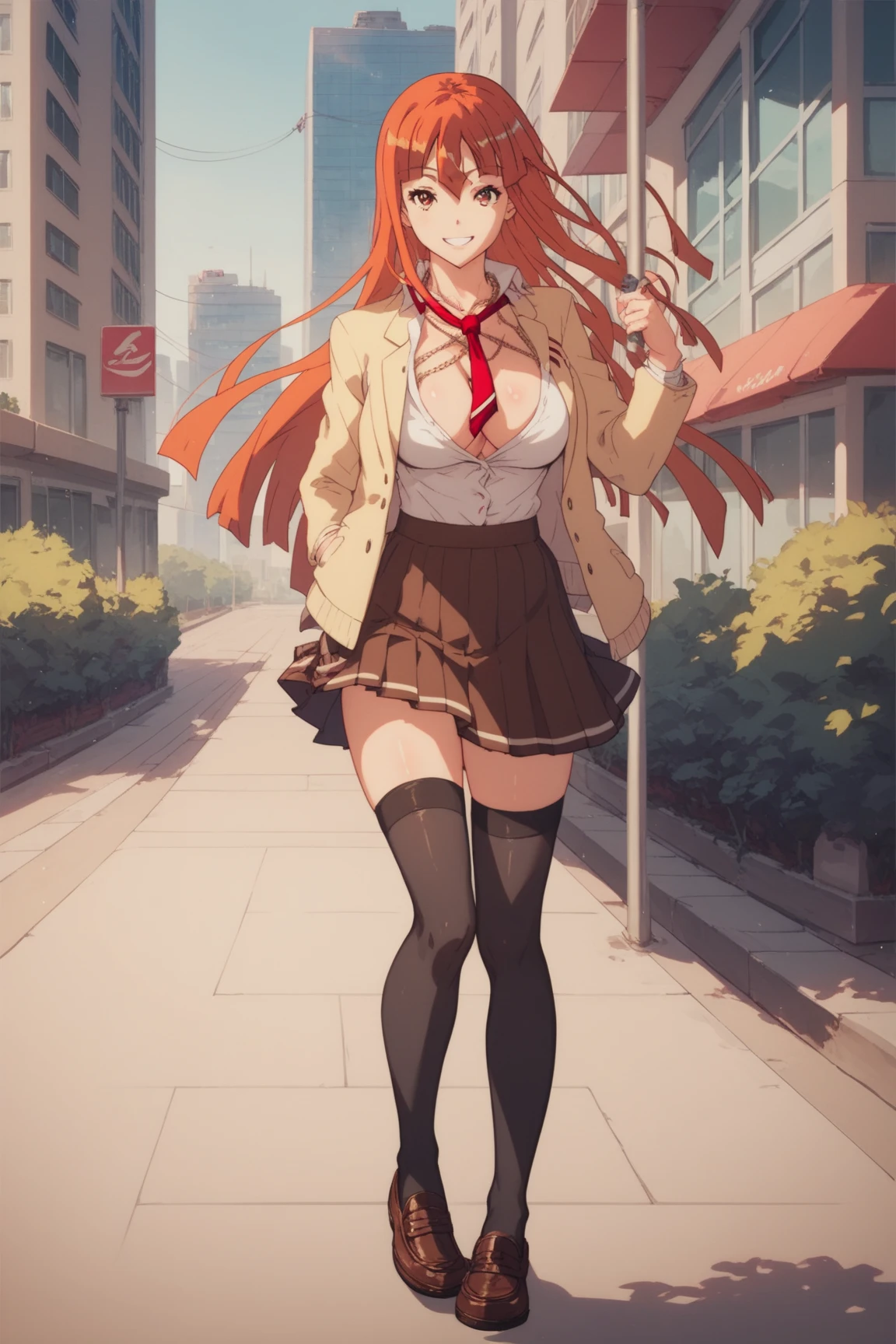 1girl,amy, long hair, red hair, green eyes, suit with long skirt, white shirt