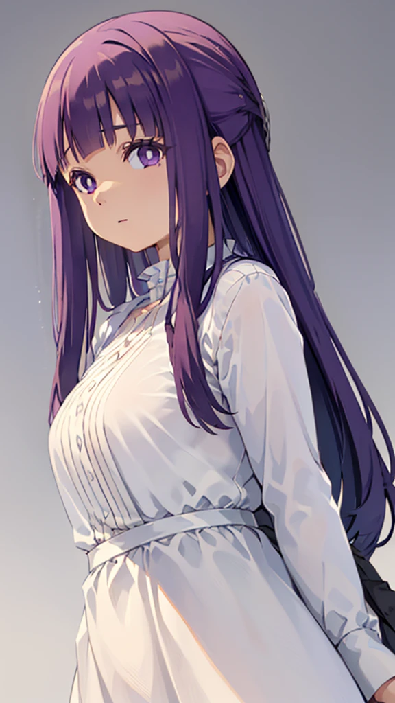 masterpiece、highest quality、Very detailed、Photograph the upper body、1 female、(Arms behind your back:1.4)、Are standing、Turn your body forward、View your viewers、(high school girl:1.4)、break,blush、shy、Purple Hair、Open your mouth、School corridor、Big Breasts、